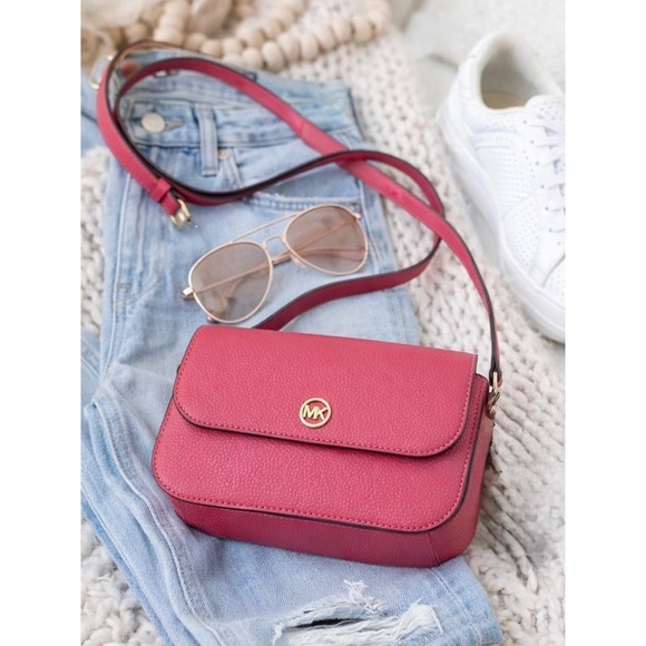 Michael Kors Handbags - Michael Kors Jet Set Travel Small Flap Crossbody Pink Berry Pebbled Leather New